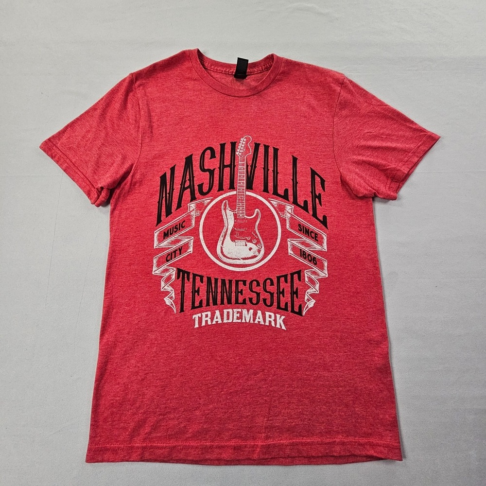 Nashville TN Music City Red Short Sleeve Cotton Blend T-Shirt Men's S